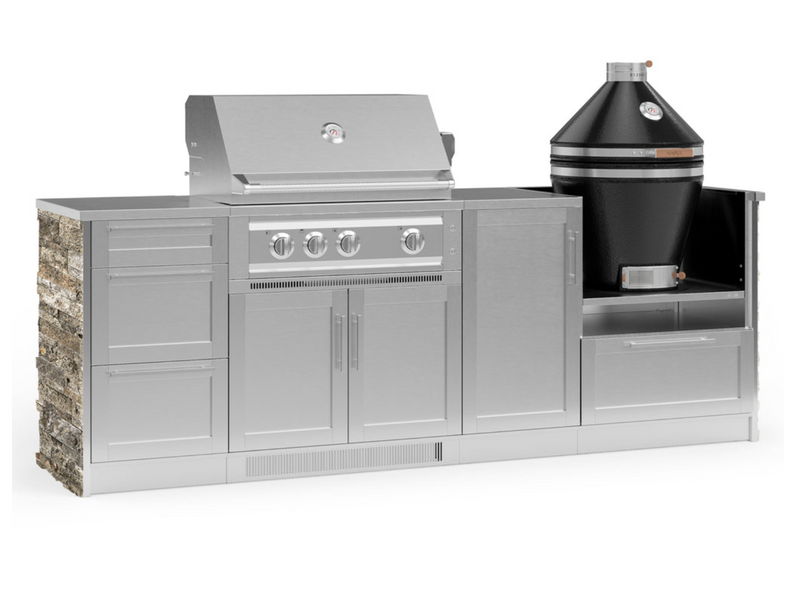 Outdoor Kitchen Signature Series 8 Piece Cabinet Set with 3 Drawer, 1 Door, Kamado and Platinum Grill