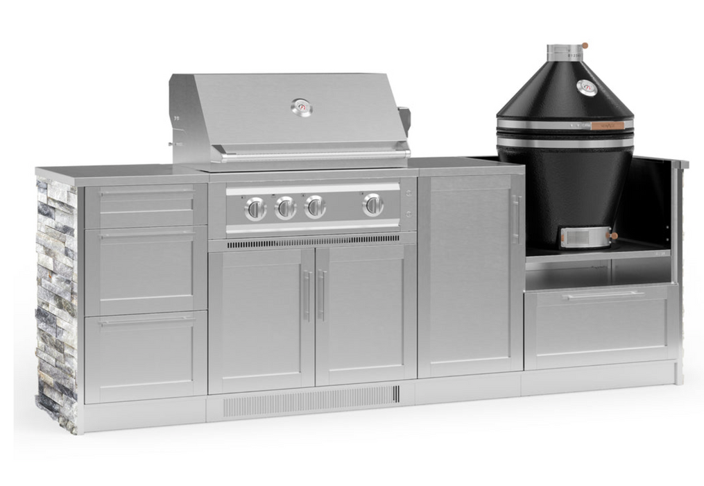 Outdoor Kitchen Signature Series 8 Piece Cabinet Set with 3 Drawer, 1 Door, Kamado and Platinum Grill