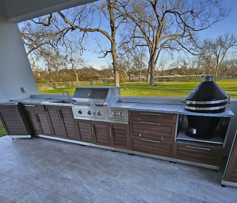 Outdoor Kitchen 8-piece Grove Stainless Steel with Drop-In Stainless Steel Platinum Grill