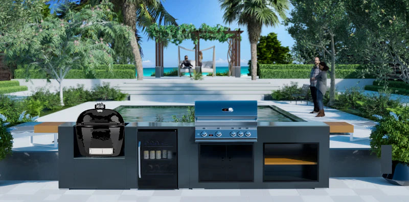 Grillandia Outdoor Kitchen Whistler 4 Burner BBQ, and Primo Ceramic Grill | 13.2ft