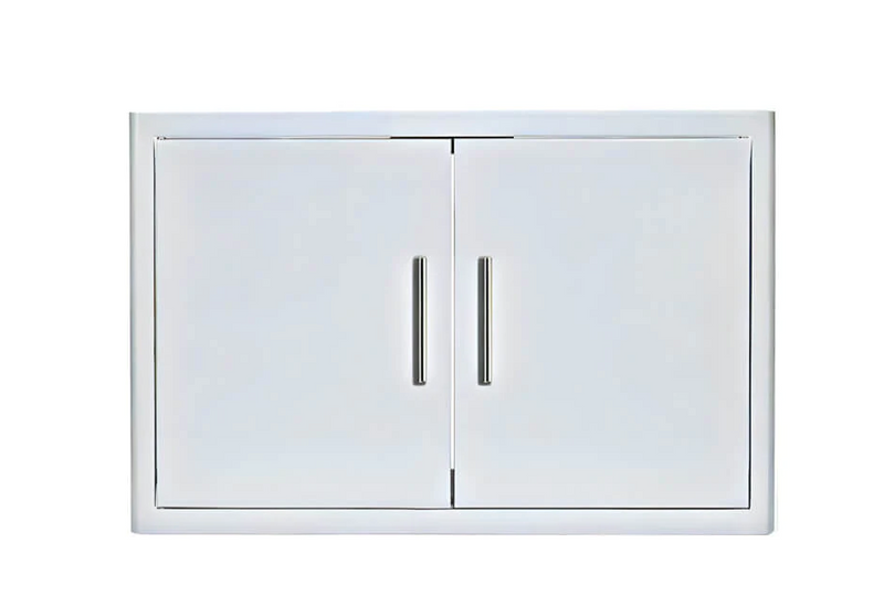 EZ Finish Systems 8 Ft Ready-To-Finish Grill Island with Blaze Premium LTE 32-Inch Grill, Refrigerator, Double Door, and Trash Drawer