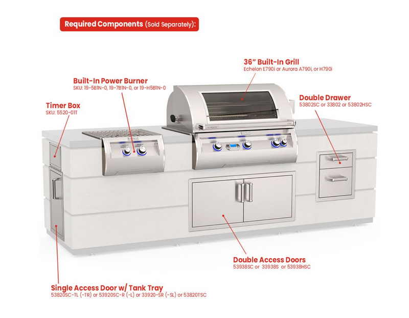 Fire Magic 115 Inch Contemporary Pre-Fab GFRC Island with Polished Black Lava Counter