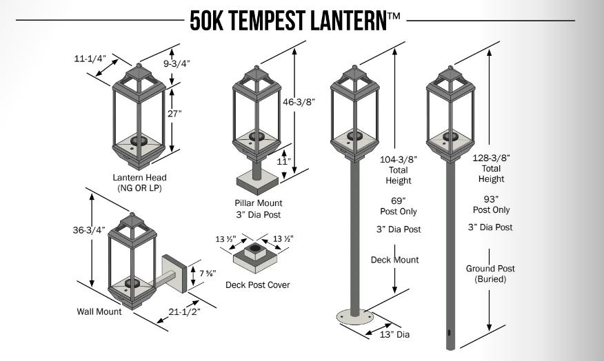 Tempest Torch Gas Lantern Torch Head with In-Ground Mount Assembly 20T BTU