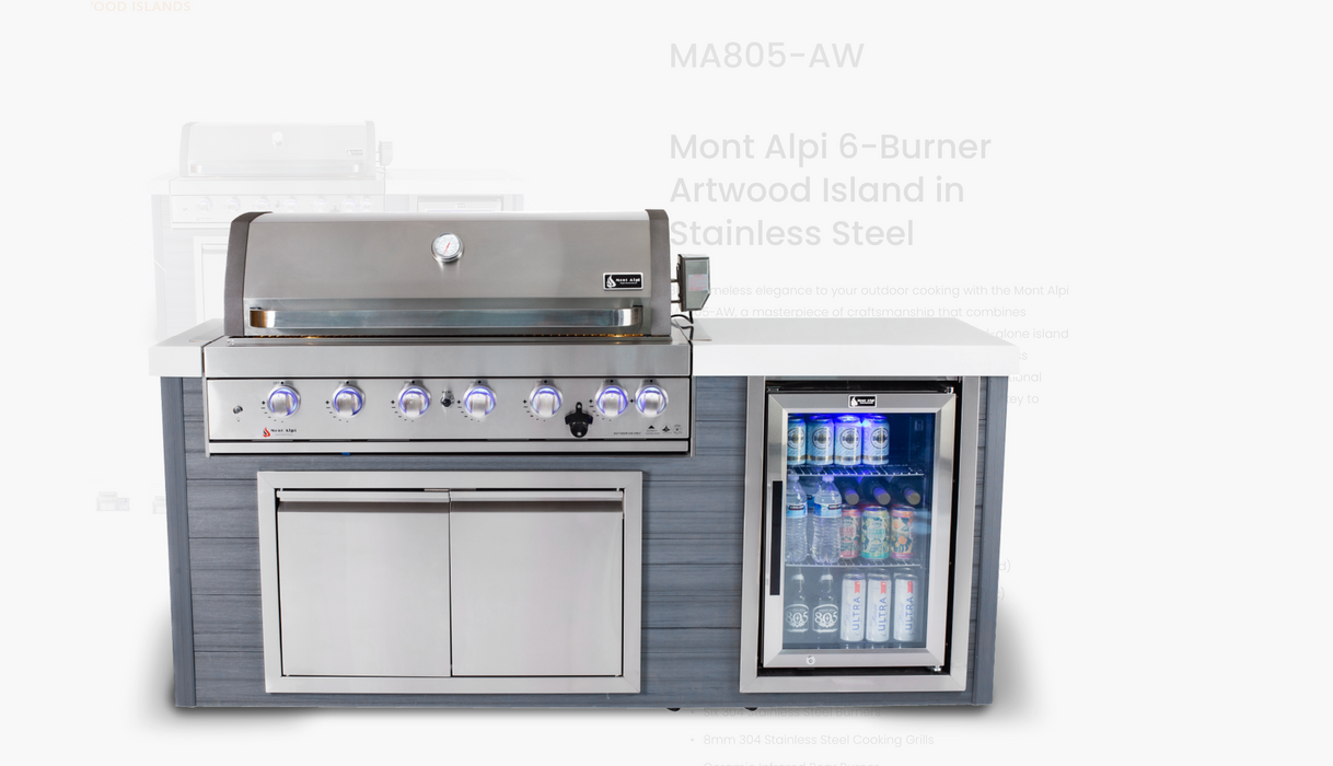 Mont Alpi 6-Burner Artwood Island in Stainless Steel-MA805-AW