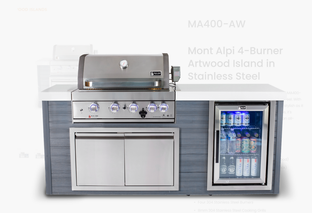 Mont Alpi 4-Burner Artwood Island in Stainless Steel - MA400-AW