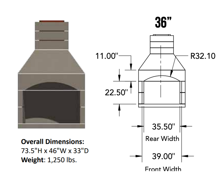 Stone Age Manufacturing 36" Patio Series Outdoor Fireplace with Straight Lintel