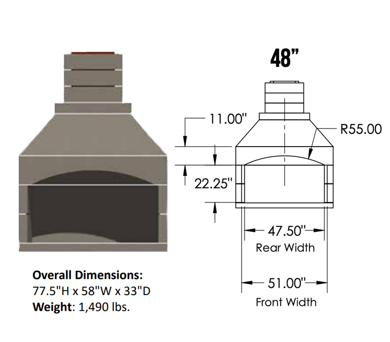 Stone Age Manufacturing 48" Patio Series Outdoor Fireplace with Straight Lintel