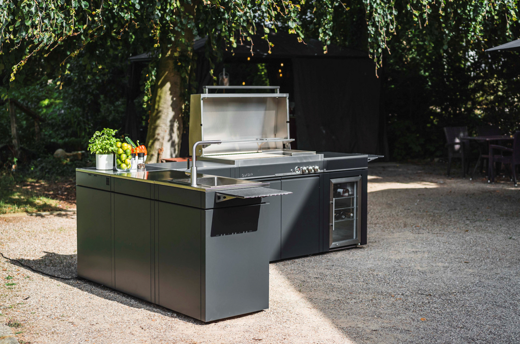 Bogason Quasar L Shape Outdoor kitchen Fridge and Sink - Grey