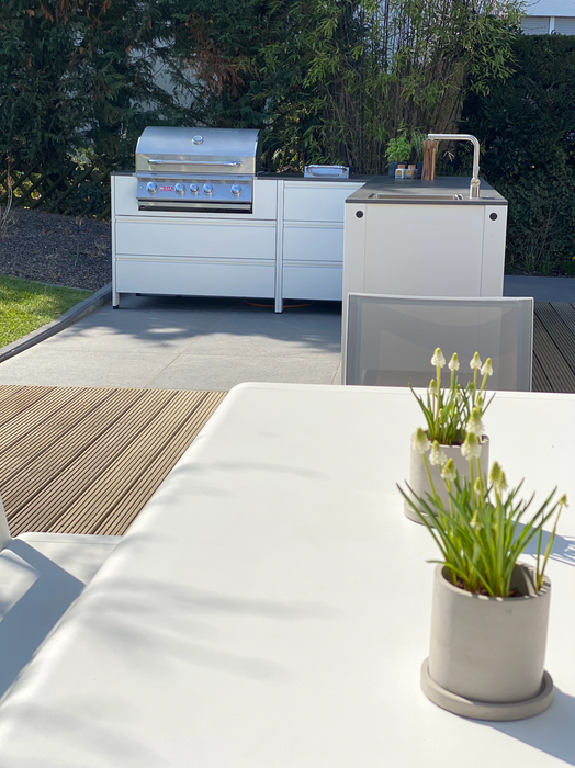 Belmento Bull Angus White L Shape Outdoor Kitchen 94.5 inches x 90.5 inches Dekton worktop