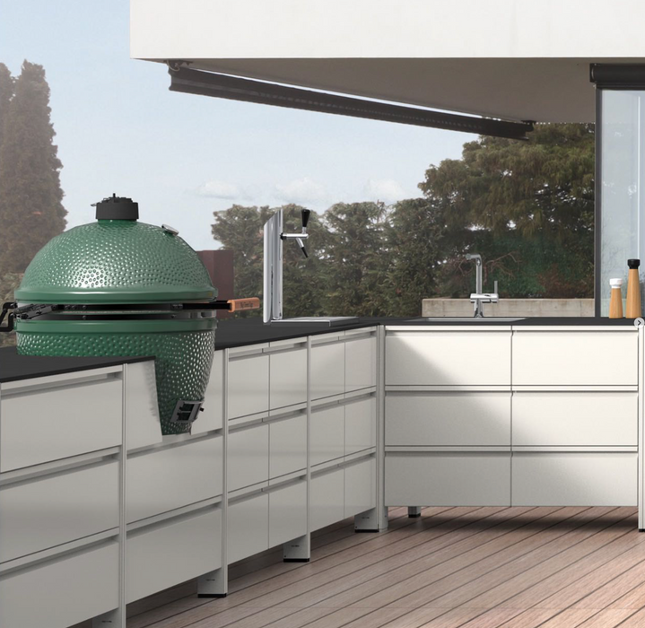 Belmento Flammkraft White L Shape Outdoor Kitchen 13.12 ft x 13.12 ft With Black Dekton Worktop