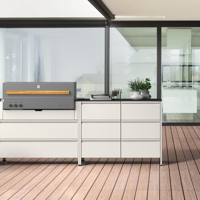 Belmento Flammkraft White L Shape Outdoor Kitchen 13.12 ft x 13.12 ft With Black Dekton Worktop