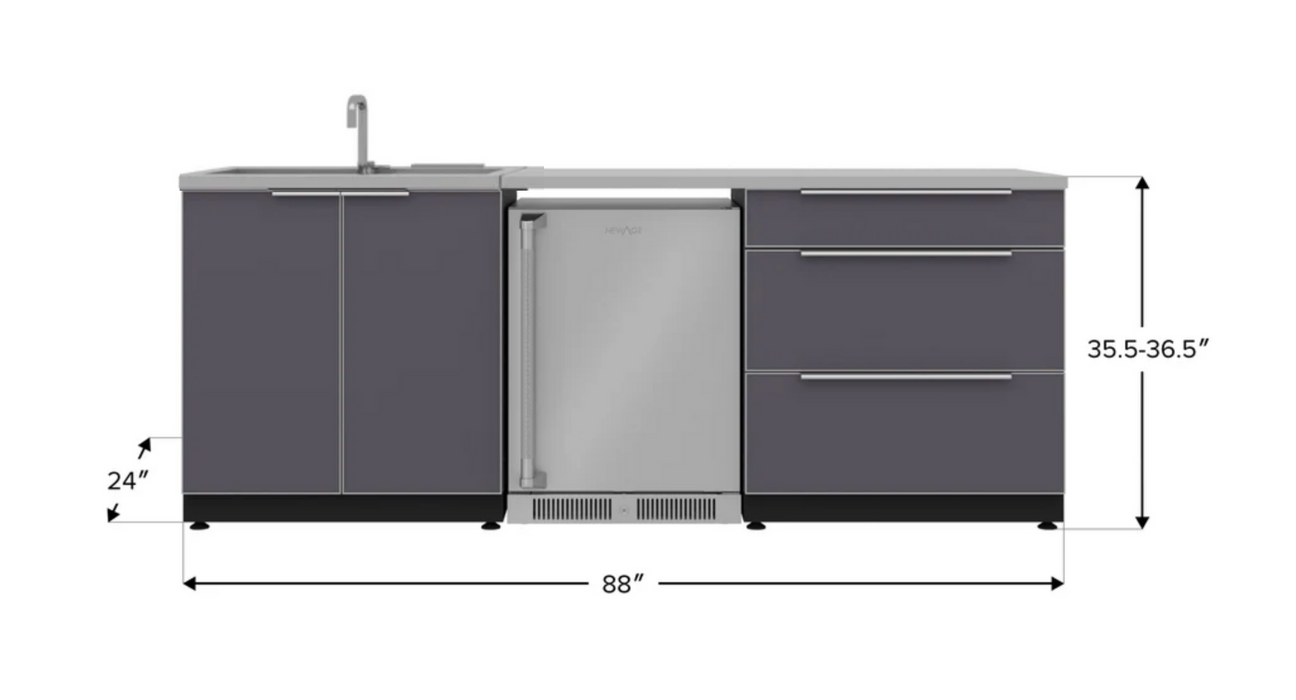 Outdoor Kitchen Aluminum 5 Piece Cabinet Set with 3-Drawer, Sink Cabinet, Countertops and Fridge