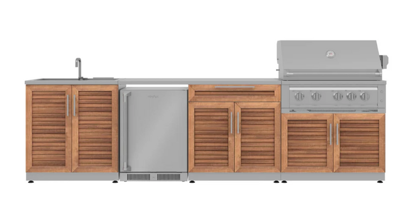 Outdoor Kitchen Stainless Steel 6 Piece Cabinet Set with Sink, Bar, Grill Cabinet, Platinum Grill, and Fridge
