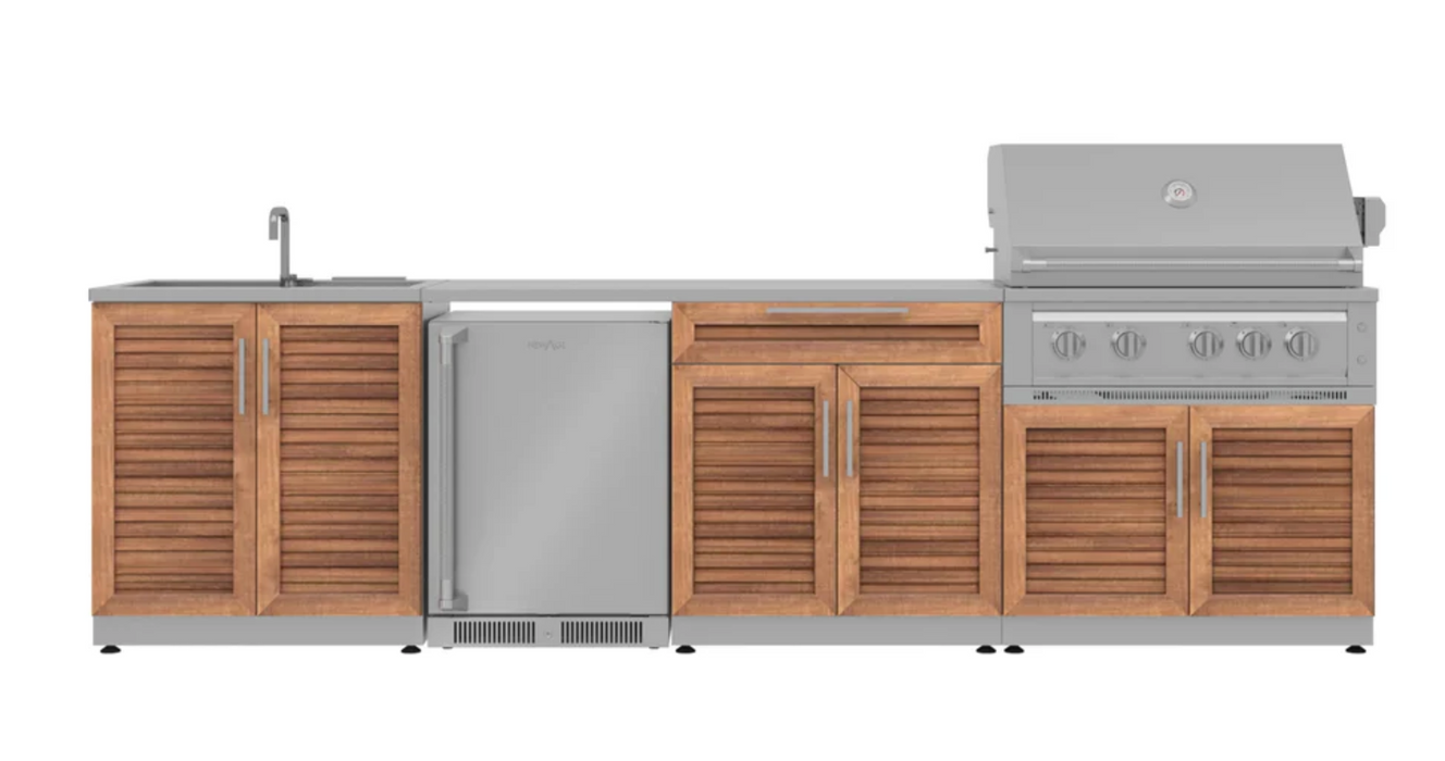 Outdoor Kitchen Stainless Steel 6 Piece Cabinet Set with Sink, Bar, Grill Cabinet, Platinum Grill, Countertop and Fridge