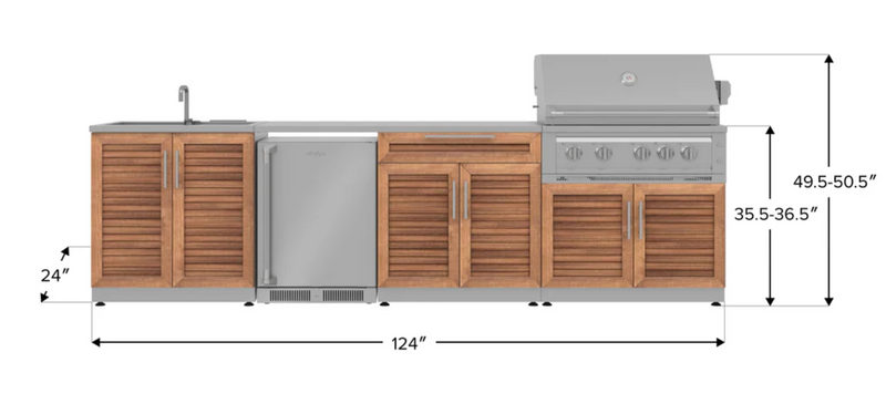 Outdoor Kitchen Stainless Steel 6 Piece Cabinet Set with Sink, Bar, Grill Cabinet, Platinum Grill, and Fridge