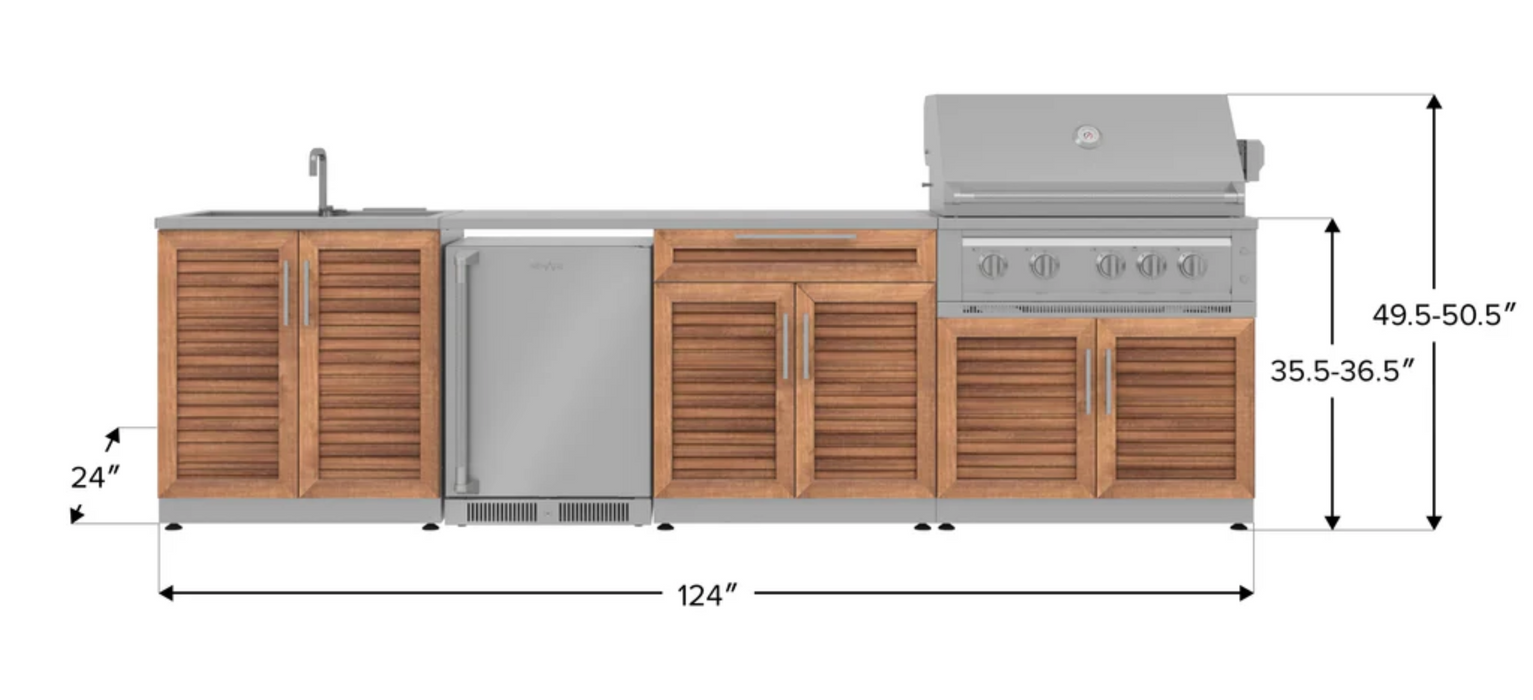 Outdoor Kitchen Stainless Steel 6 Piece Cabinet Set with Sink, Bar, Grill Cabinet, Platinum Grill, Countertop and Fridge