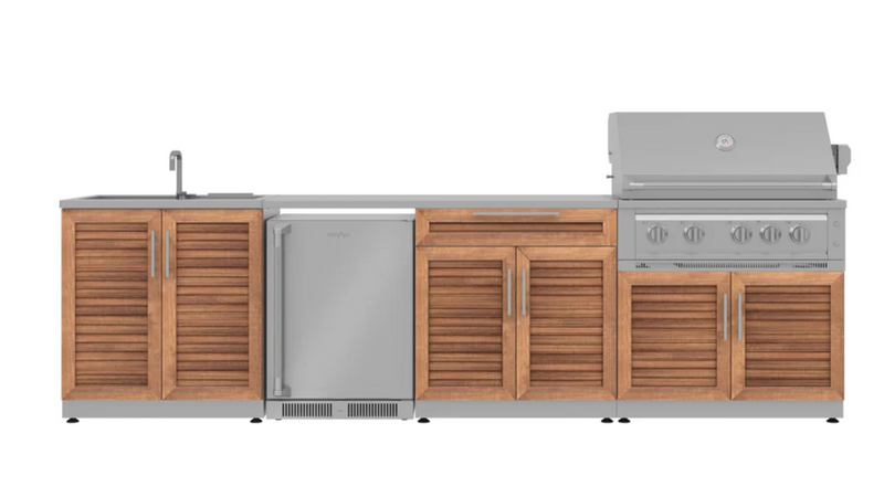 Outdoor Kitchen Stainless Steel 6 Piece Cabinet Set with Sink, Bar, Grill Cabinet, Platinum Grill, and Fridge