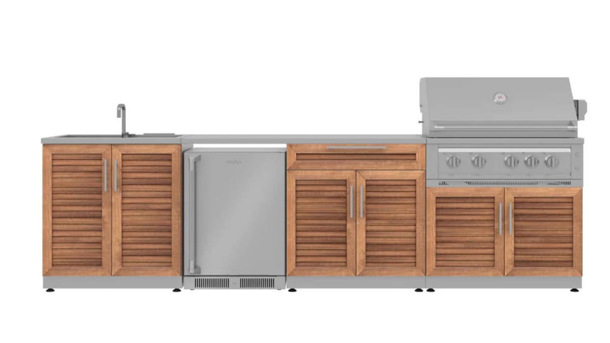 Outdoor Kitchen Stainless Steel 6 Piece Cabinet Set with Sink, Bar, Grill Cabinet, Platinum Grill, Countertop and Fridge