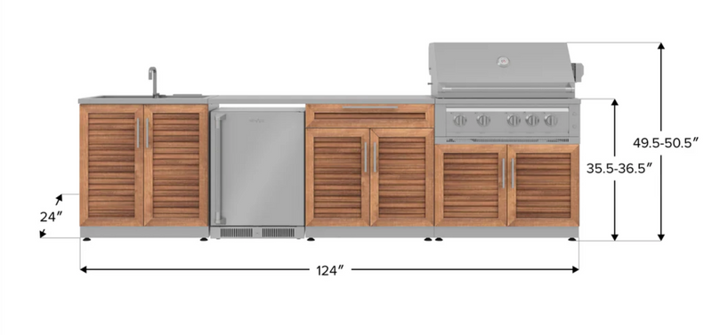 Outdoor Kitchen Stainless Steel 6 Piece Cabinet Set with Sink, Bar, Grill Cabinet, Platinum Grill, and Fridge