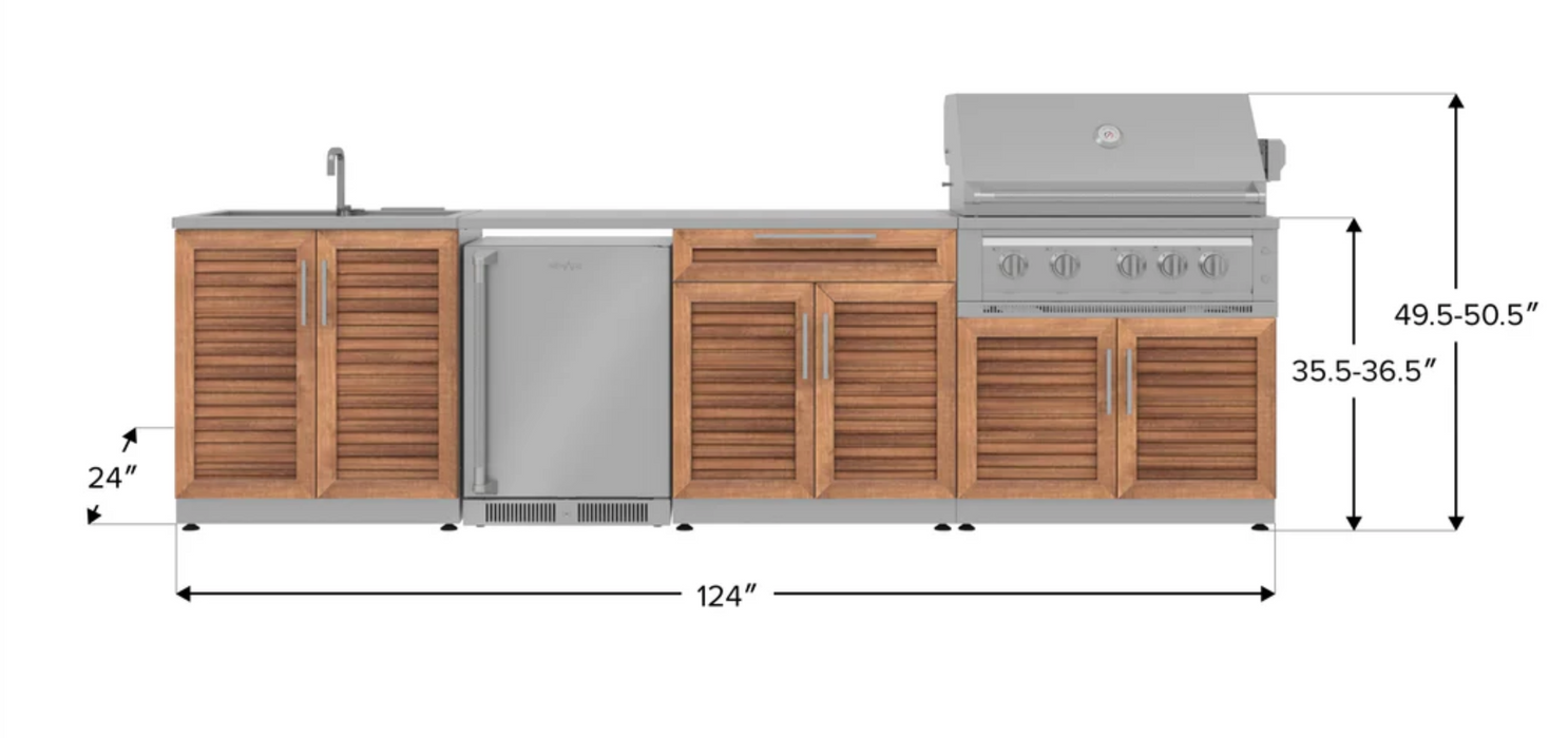 Outdoor Kitchen Stainless Steel 6 Piece Cabinet Set with Sink, Bar, Grill Cabinet, Platinum Grill, Countertop and Fridge