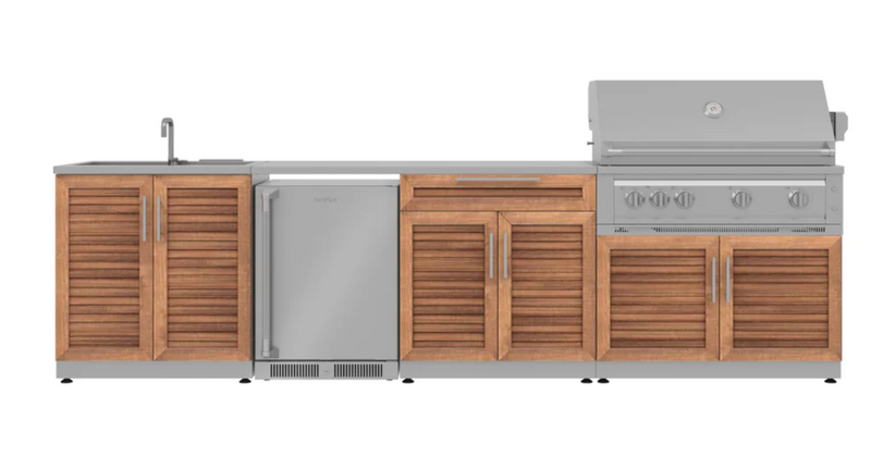 Outdoor Kitchen Stainless Steel 6 Piece Cabinet Set with Sink, Bar, Grill Cabinet, Platinum Grill, and Fridge