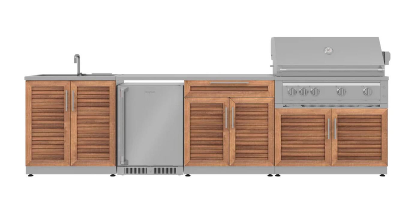 Outdoor Kitchen Stainless Steel 6 Piece Cabinet Set with Sink, Bar, Grill Cabinet, Platinum Grill, Countertop and Fridge