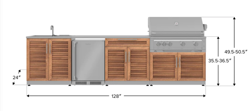 Outdoor Kitchen Stainless Steel 6 Piece Cabinet Set with Sink, Bar, Grill Cabinet, Platinum Grill, and Fridge