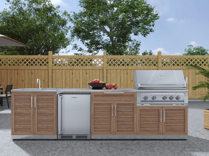 Outdoor Kitchen Stainless Steel 6 Piece Cabinet Set with Sink, Bar, Grill Cabinet, Platinum Grill, and Fridge