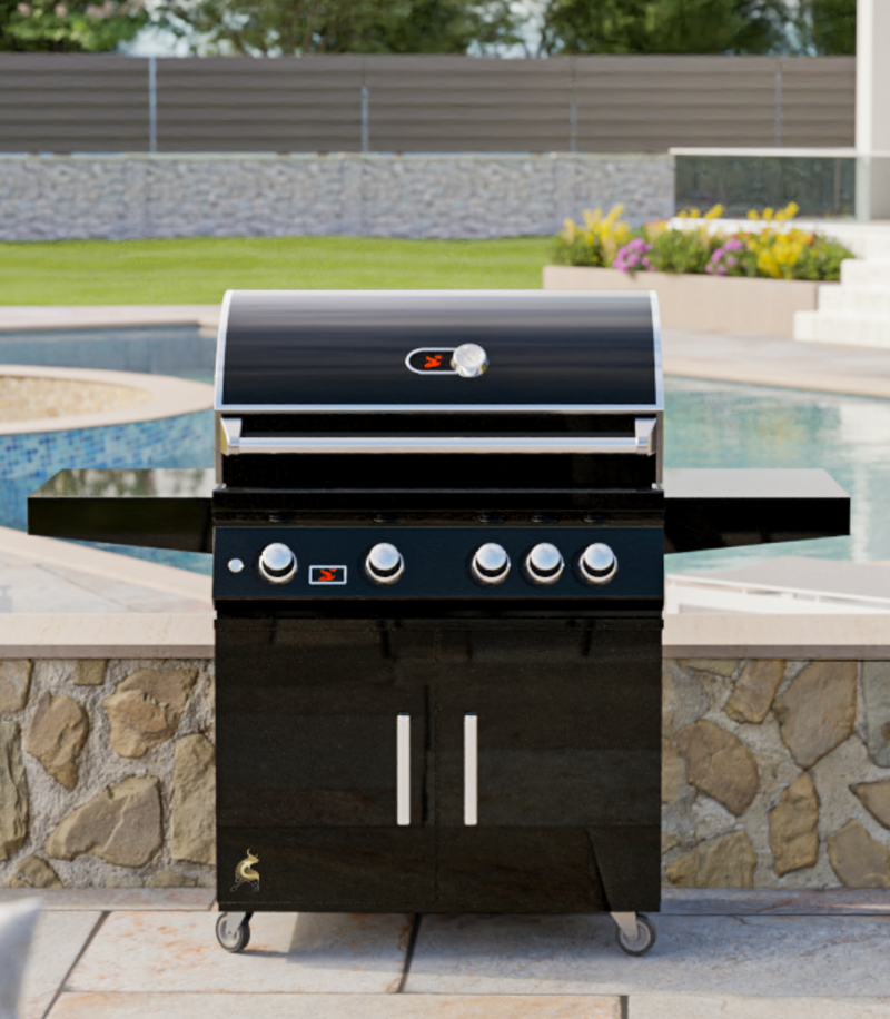 Whistler 34-Inch 4-Burner Gas Grill With Rear Infrared Burner, Grill Lights, Rotisserie Kit & Cover - Black Stainless