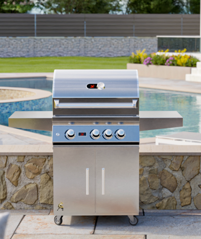 Whistler 28-Inch 3-Burner Built-In Gas Grill With Rear Infrared Burner, Grill Lights, Rotisserie Kit & Cover - Cart Stainless