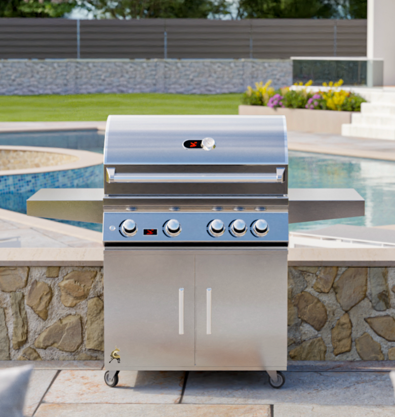 Whistler 34-Inch 4-Burner Built-In Gas Grill With Rear Infrared Burner, Grill Lights, Rotisserie Kit & Cover - Cart Stainless