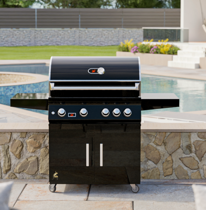 Whistler 4 Burners Black Cart + Cover + Rotisserie + Lifetime Warranty