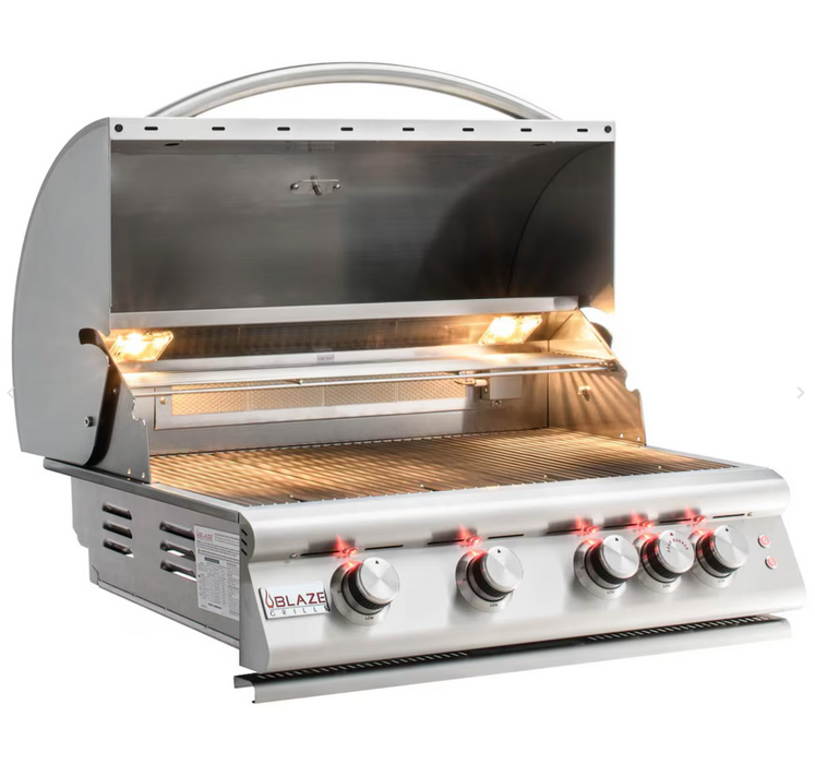 Blaze Premium LTE 32-Inch 4-Burner Built-In Gas Grill w/ Rear Infrared Burner & Grill Lights - BLZ-4LTE3