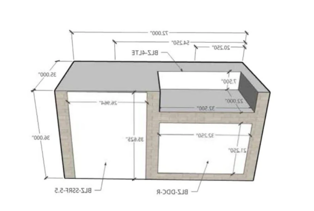 EZ Finish Systems 6 Ft Ready-To-Finish Grill Island with Blaze -Inch Grill 32", Double Drawer Combo, Blaze 24-Inch 5.5 Cu. Ft. Outdoor Rated Compact Refrigerator- Grill on the right side