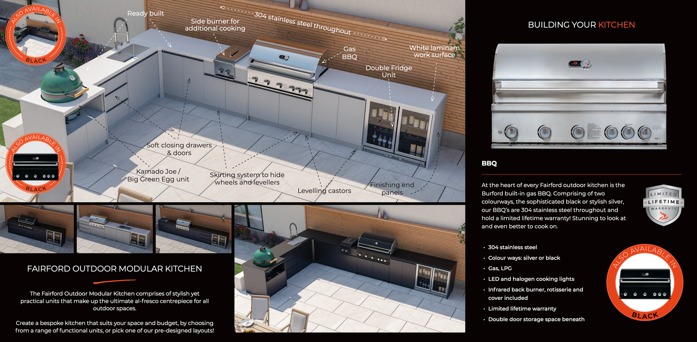 Whistler Fairford Black U Shape Outdoor Kitchen Kamado Joe