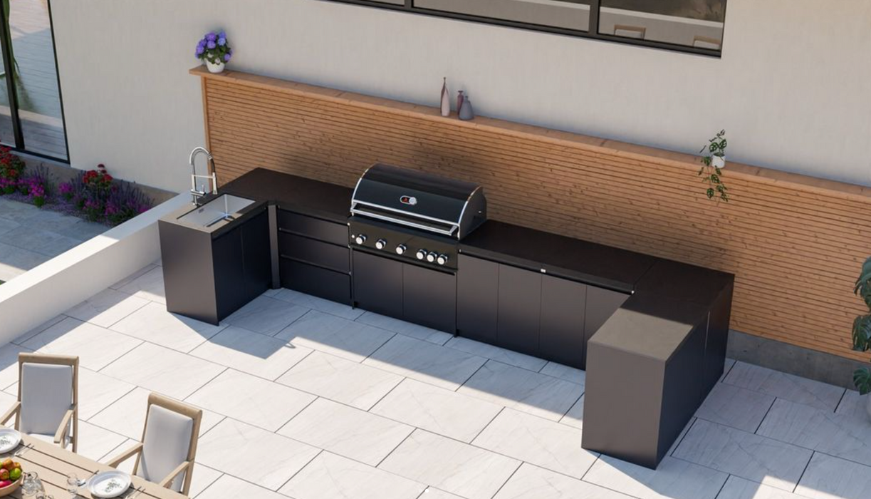 Whistler Fairford Black U Shape Outdoor Kitchen  Burford 5 Burner Barbecue