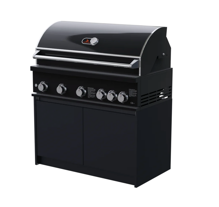 Whistler Fairford Black L Shape Outdoor Kitchen Burford 5 Burner Barbecue and Green Egg