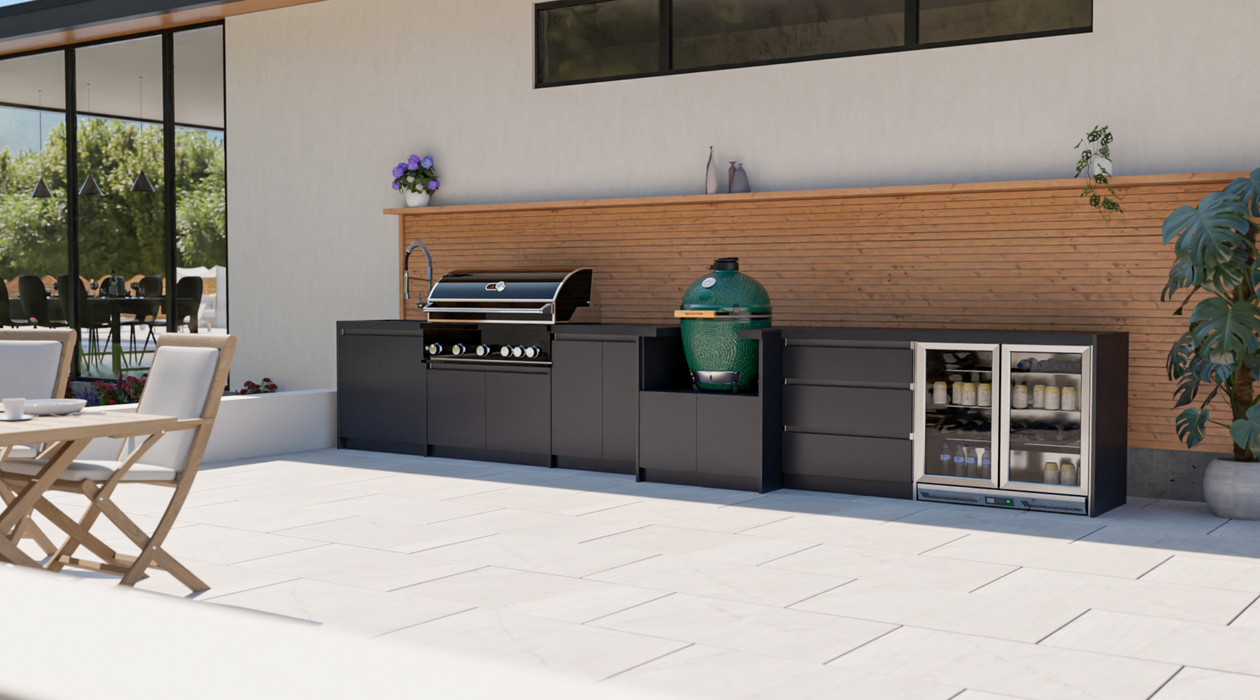 Whistler Fairford Black Outdoor Kitchen Burford 5 Burner Barbecue and Green Egg