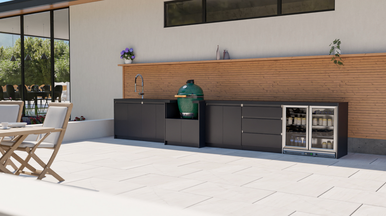 Whistler Fairford Black Outdoor Kitchen with Green Egg