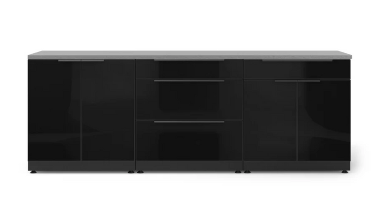 Outdoor Kitchen Black Aluminum 3 Piece Cabinet Set with 2-Door, 3-Drawer and Bar Cabinet