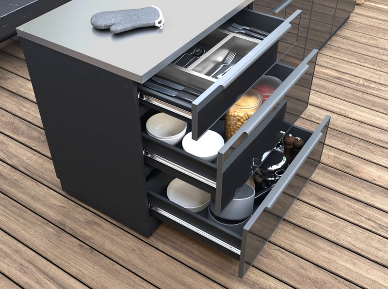 Outdoor Kitchen Black Aluminum 3 Piece Cabinet Set with 2-Door, 3-Drawer and Bar Cabinet