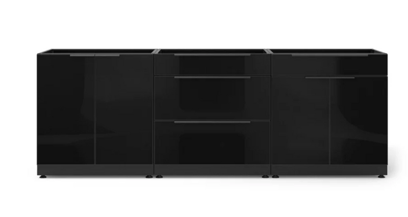 Outdoor Kitchen Black Aluminum 3 Piece Cabinet Set with 2-Door, 3-Drawer and Bar Cabinet