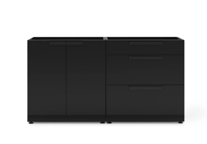 Outdoor Kitchen Black 2 Piece Cabinet Set with 3-Drawer Cabinet and 2-Door Cabinet+ Countertop