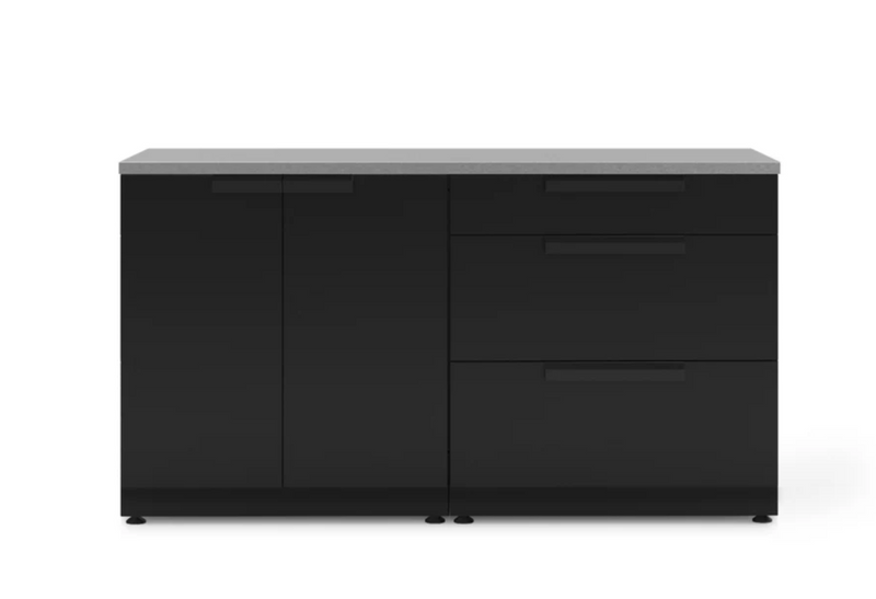 Outdoor Kitchen Black 2 Piece Cabinet Set with 3-Drawer Cabinet and 2-Door Cabinet+ Countertop