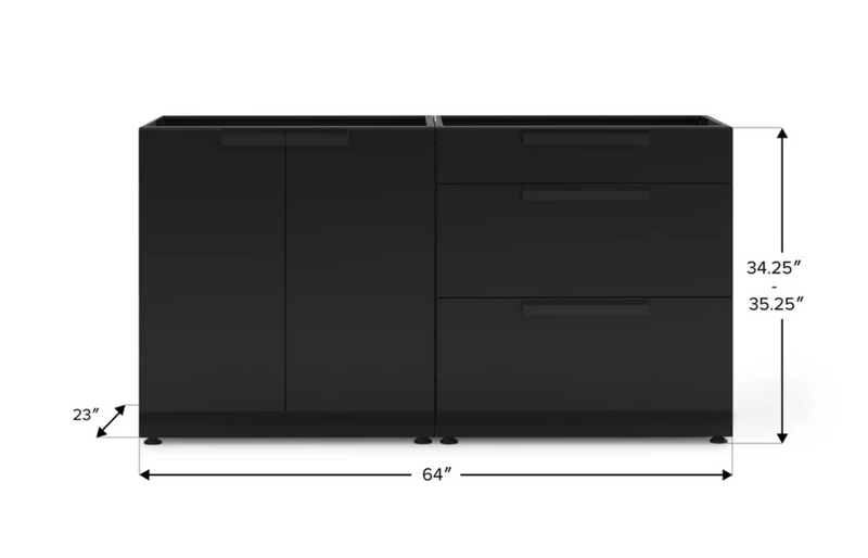 Outdoor Kitchen Black 2 Piece Cabinet Set with 3-Drawer Cabinet and 2-Door Cabinet+ Countertop