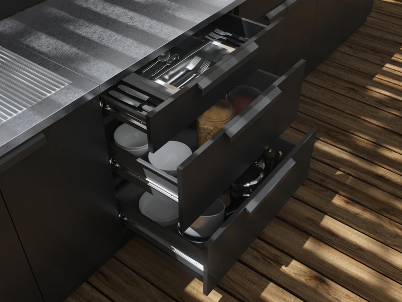 Outdoor Kitchen Black 2 Piece Cabinet Set with 3-Drawer Cabinet and 2-Door Cabinet+ Countertop