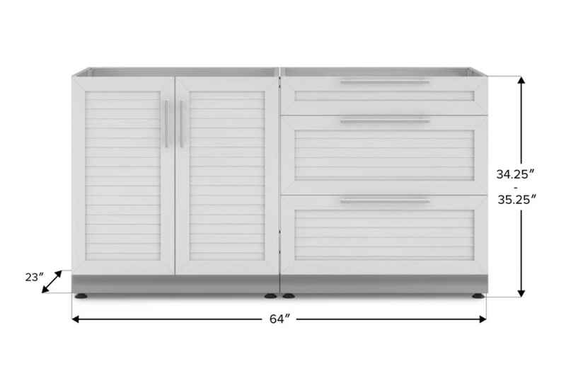 Outdoor Kitchen Louvered White 2 Piece Cabinet Set with 3-Drawer Cabinet and 2-Door Cabinet + Countertop