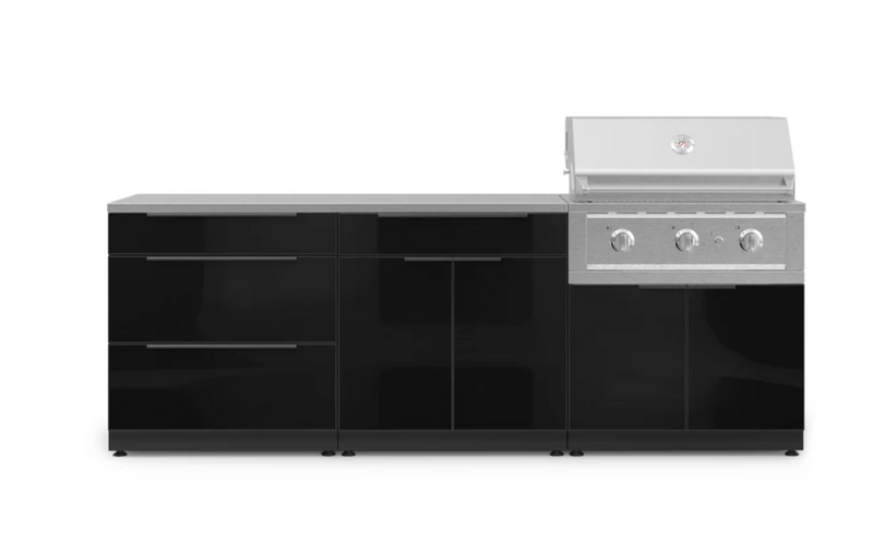 Outdoor Kitchen Aluminum 5 Piece Cabinet Set With 3 Drawer, Bar, Grill Cabinet, Performance Grill and Countertop