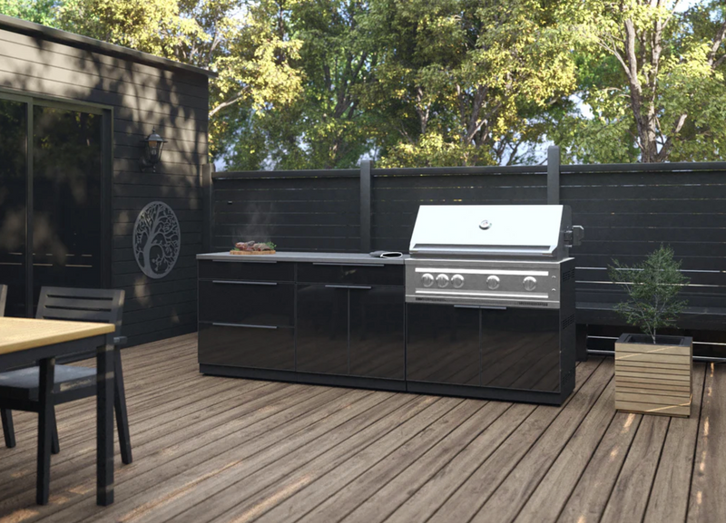 Outdoor Kitchen Aluminum 5 Piece Cabinet Set With 3 Drawer, Bar, Grill Cabinet, Performance Grill and Countertop