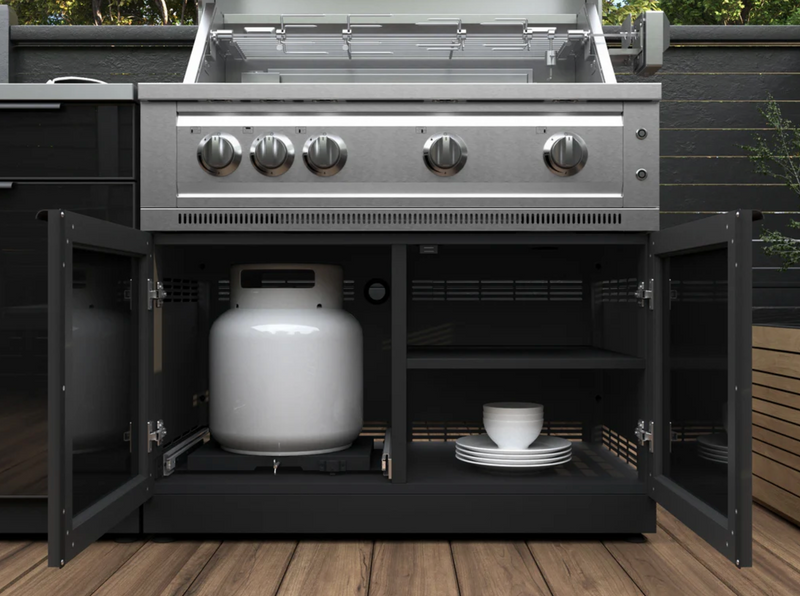 Outdoor Kitchen Aluminum 5 Piece Cabinet Set With 3 Drawer, Bar, Grill Cabinet, Performance Grill and Countertop